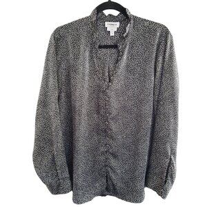 Express Portofino SlimTop  Black Button Up Ruffle Collar Career